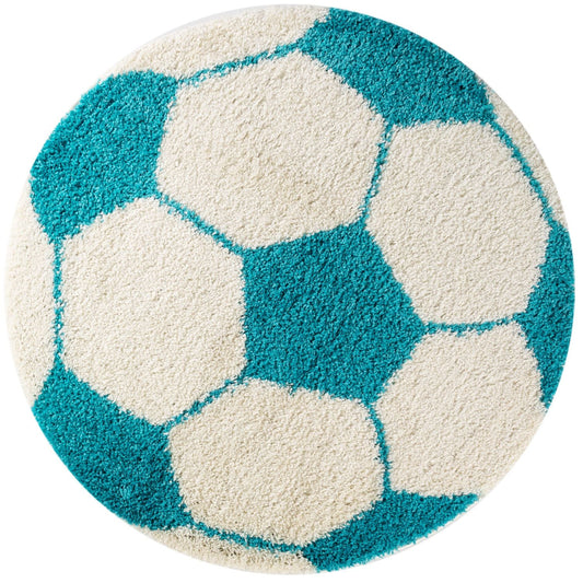 Kinderteppiche, Fußball-Design, Farbe Türkis, Teppich für Kinderzimmer, Rücken aus Jute