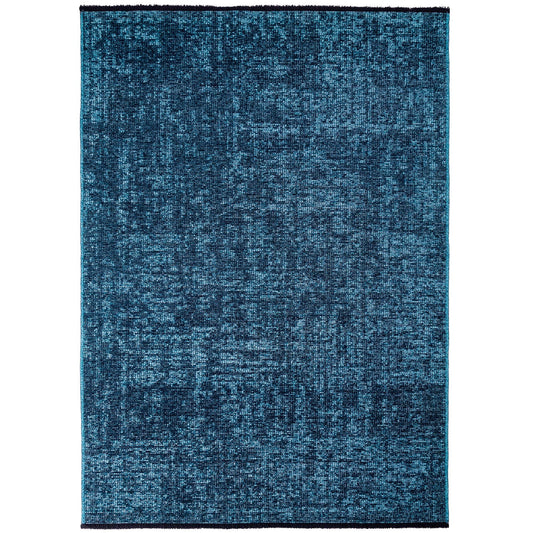 Baumwolle Chenille Teppich Läufer Blau 8x15 cm – Waschbar, Boho-Stil, Vintage Kelim, Kurzflor, Rutschfest & Weich, Einfarbig Meliert, Für Küche, Schlafzimmer & Flur