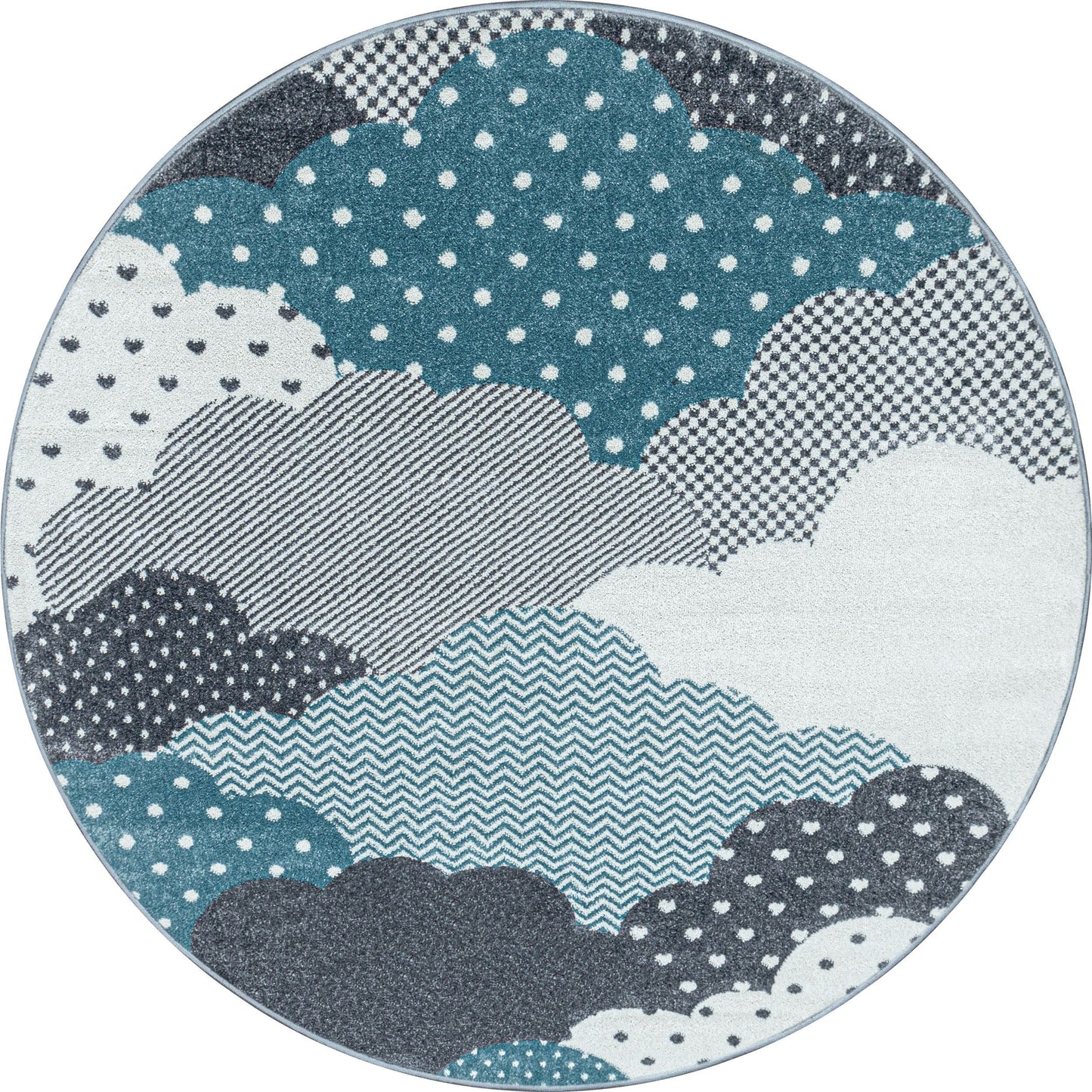 Kinderteppiche, Wolken Design, Farbe Blau, Teppich für Kinderzimmer, Rücken aus Jute