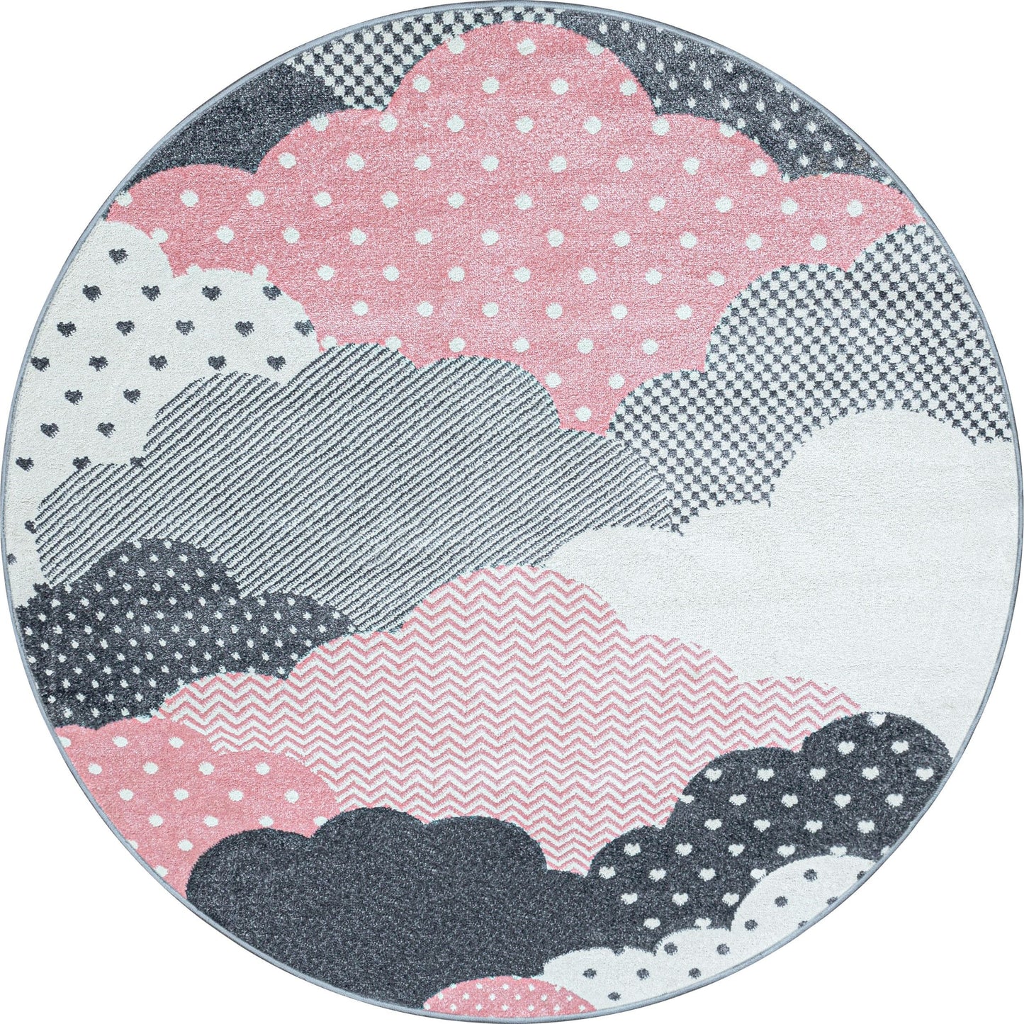 Kinderteppiche, Wolken Design, Farbe Pink, Teppich für Kinderzimmer, Rücken aus Jute