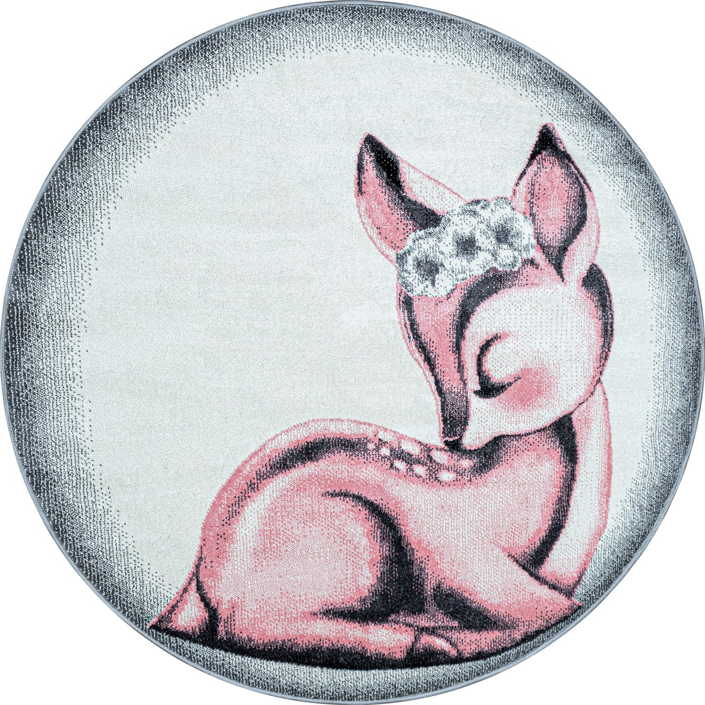 Kinderteppiche, Rehkitz Design, Farbe Pink, Teppich für Kinderzimmer, Rücken aus Jute