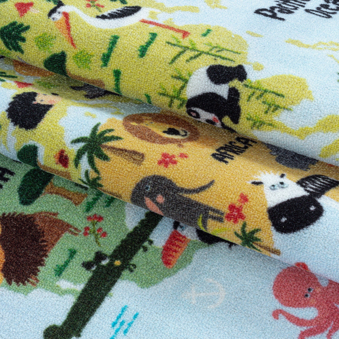 Kinderteppiche, Weltkarte mit Tierdesign, Farbe Blau, Teppich für Kinderzimmer, Rücken aus Latex