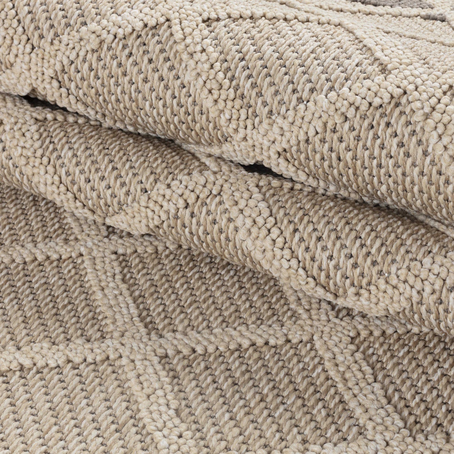 Outdoorteppiche, Rauten Design, Farbe Beige, Teppich für Terasse-Balkon-Küche, Rücken aus Polypropylen
