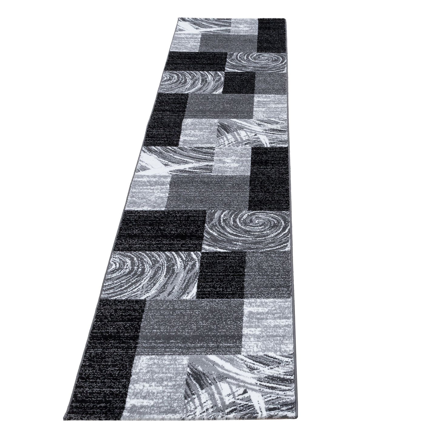 Kurzflorteppiche, Abstrakt Kariert Design, Farbe Schwarz, Teppich für Wohnzimmer, Rücken aus Jute