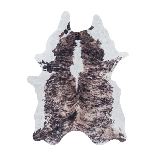 Waschbarer Teppich, Rindsleder Imitat, Farbe Braun, Teppich für Wohnzimmer, Rücken aus Wildleder