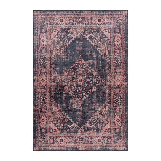 Waschbarer Teppich, Orientalisch Design, Farbe Rot, Teppich für Wohnzimmer, Rücken aus Canvas