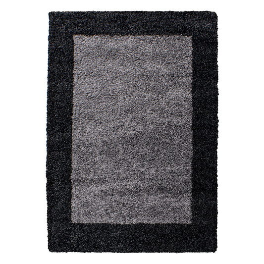 Hochflorteppiche, Bordüre Design, Farbe Anthrazit, Teppich für Wohnzimmer, Rücken aus Jute