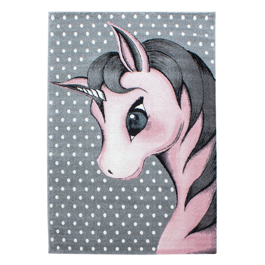 Kinderteppiche, Einhorn-Design, Farbe Pink, Teppich für Kinderzimmer, Rücken aus Jute
