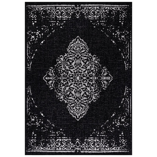 Outdoorteppiche, Vintage Design, Farbe Schwarz, Teppich für Terasse-Balkon-Küche, Rücken aus Polypropylen