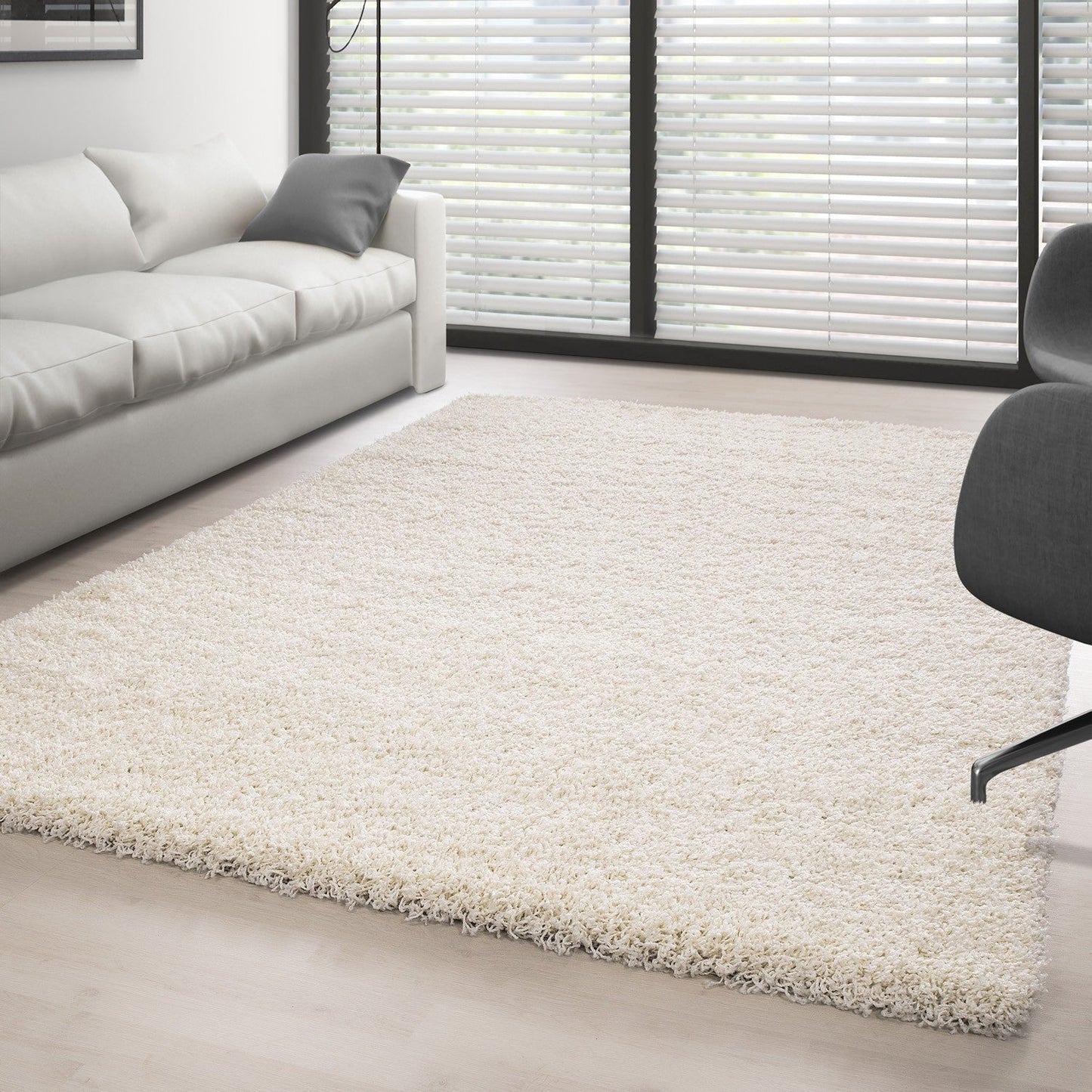 Teppich Hochflor Langflor Wohnzimmer Shaggy Florhöhe 3cm unifarbe Creme