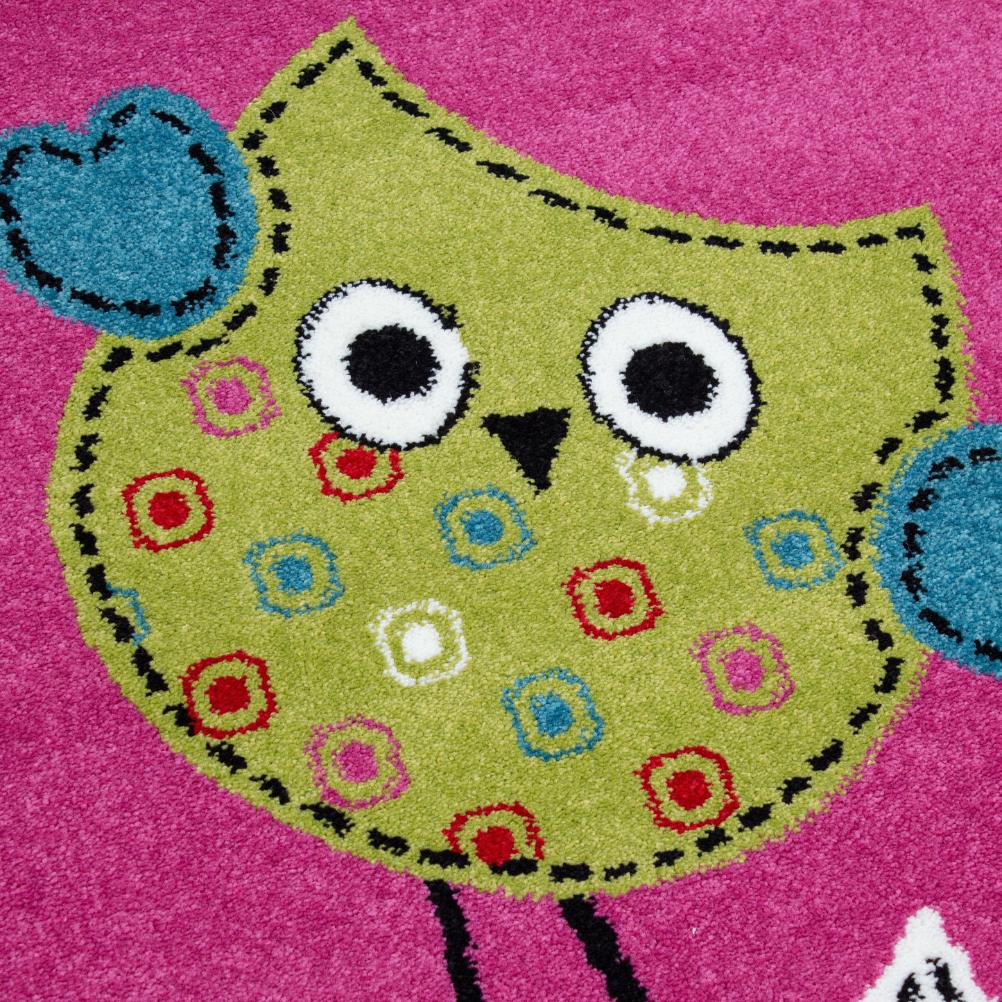 Kinderteppich Kinderzimmer Eulen Schmetterling Herz Muster Pink Gruen Blau Rot