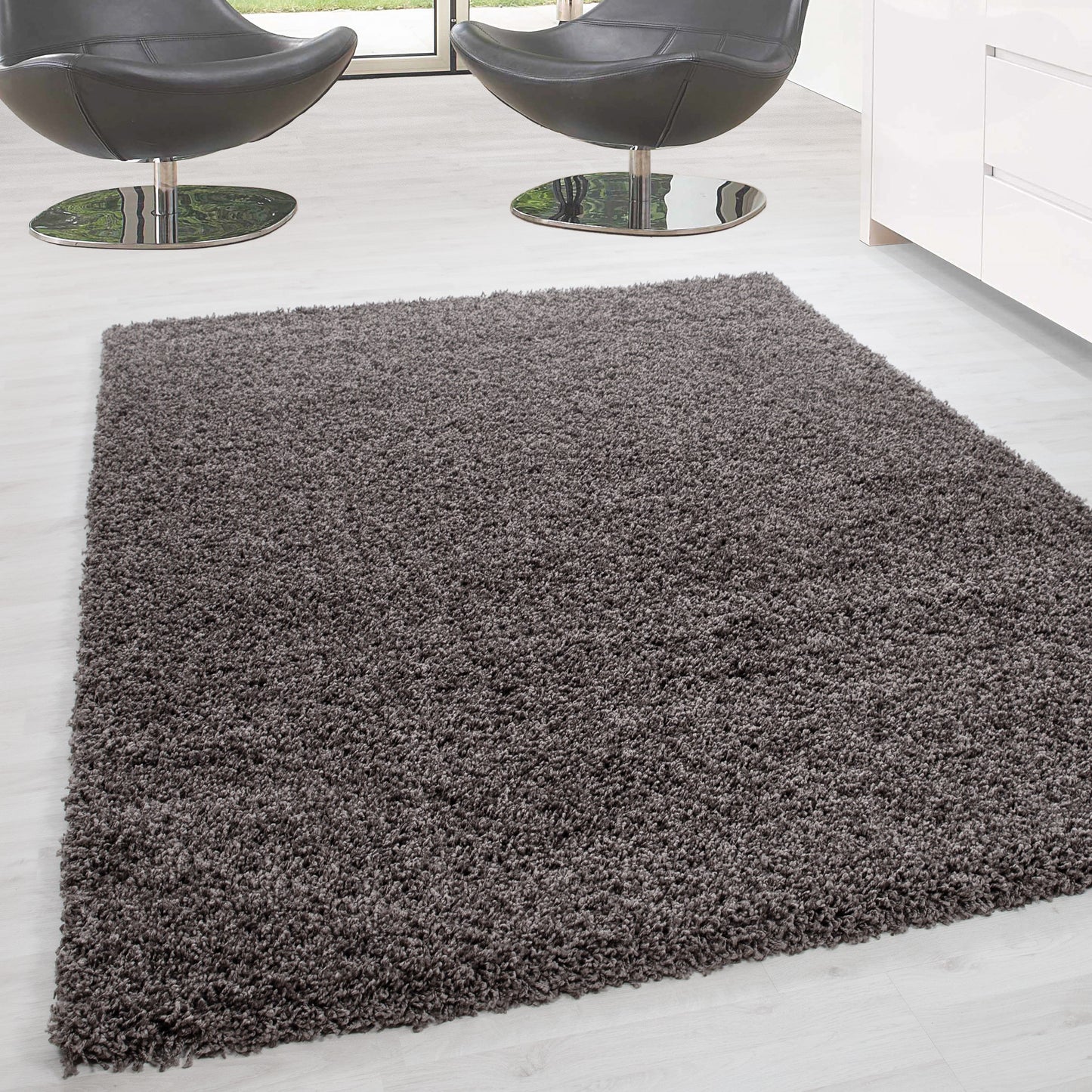 Hochflor Langflor Wohnzimmer DREAM Shaggy Teppich Unifarbe Florhöhe 5cm Taupe