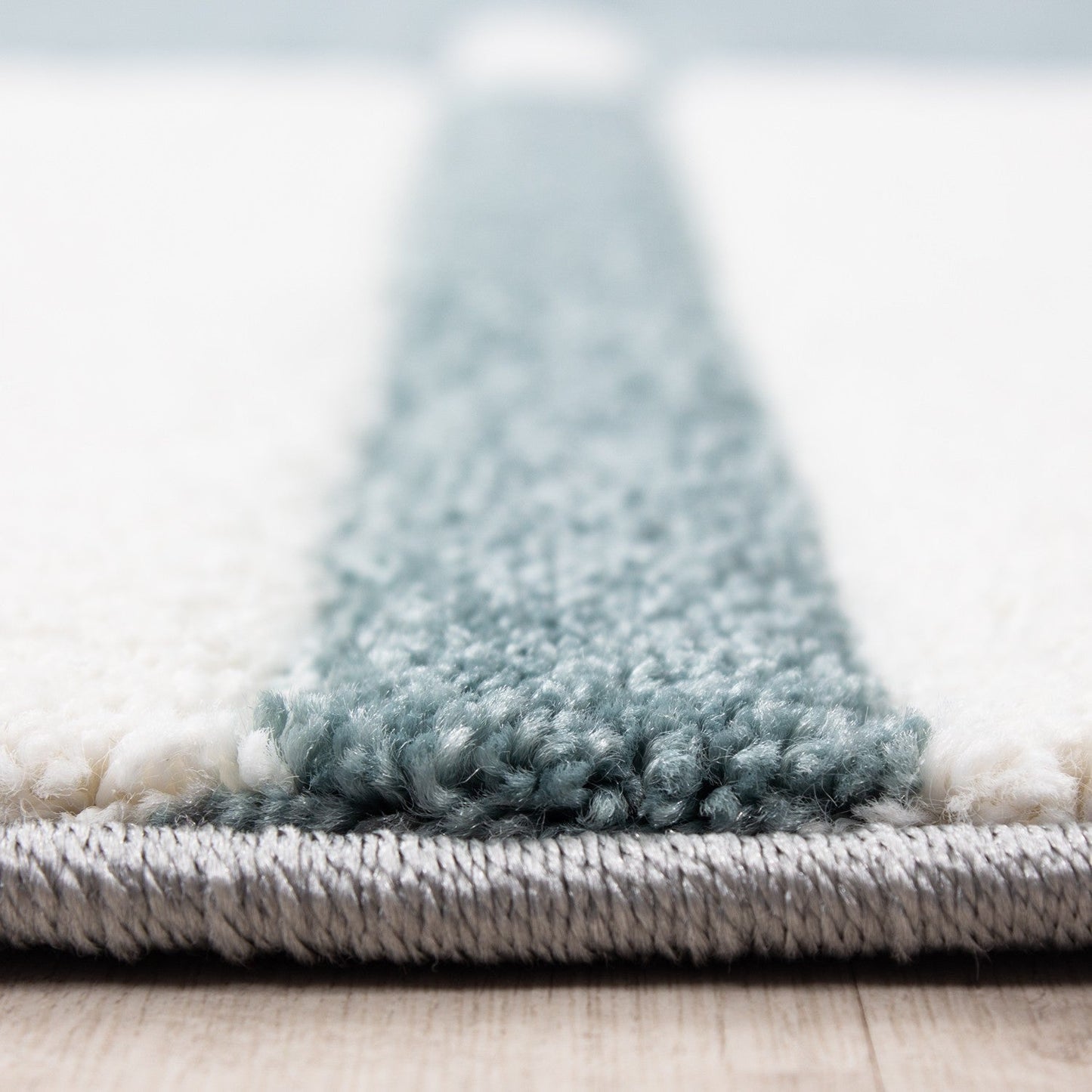 Designer Teppich Modern Kariert Linien Muster Konturenschnitt Grau Weiß Blau