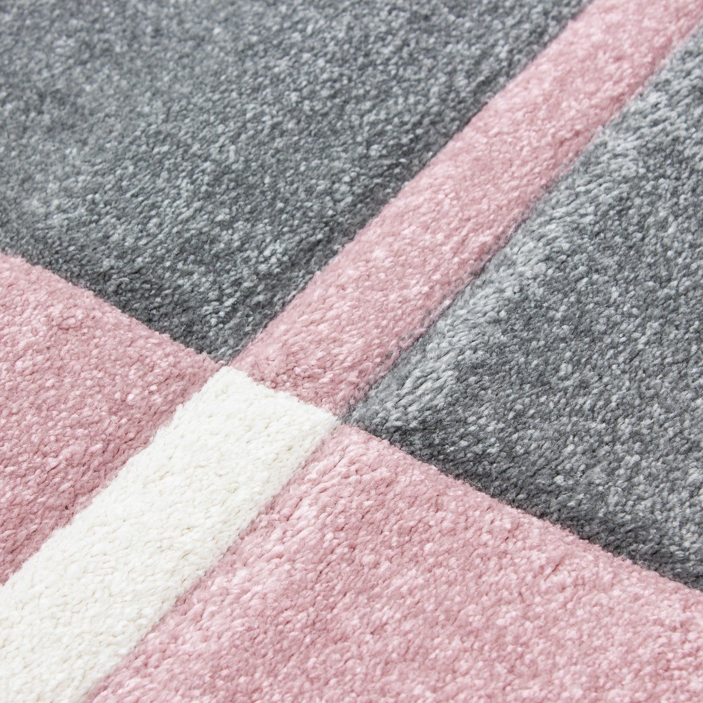 Designer Teppich Modern Kariert Linien Muster Konturenschnitt Grau Weiß Pink