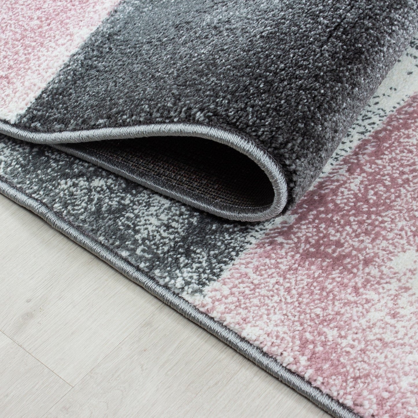 Designer Teppich Abstrakt Kariert Muster Konturenschnitt Grau Weiß Pink