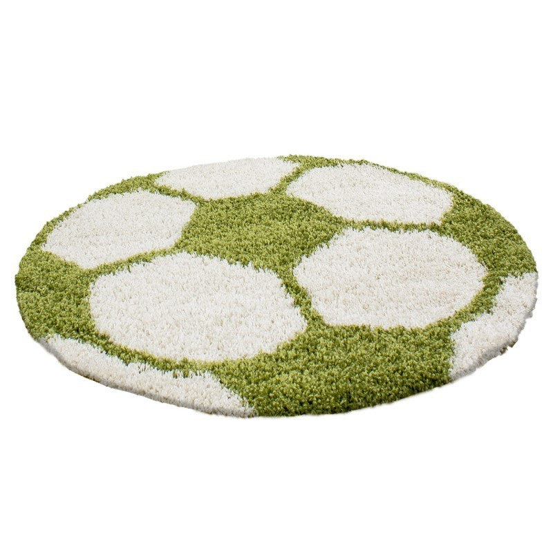 Kinderteppich für Kinderzimmer Fussball form Hochflor Teppich Grün-Weiss