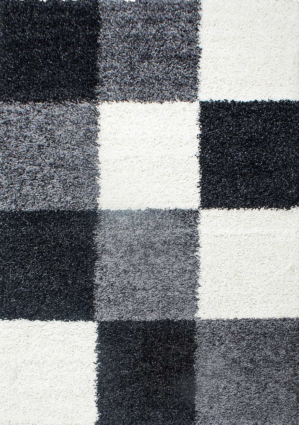Teppich Hochflor Langflor Wohnzimmer günstig Shaggy kariert Schwarz Weiss Grau