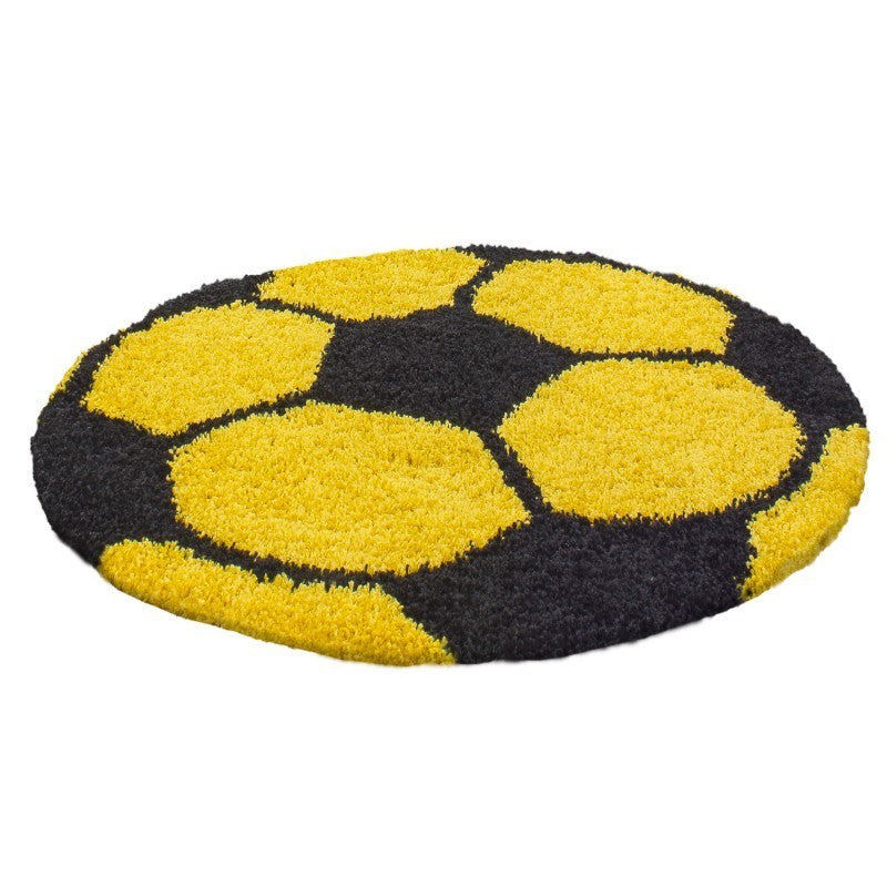 Kinderteppich für Kinderzimmer Fussball form Hochflor Teppich Gelb-Schwarz
