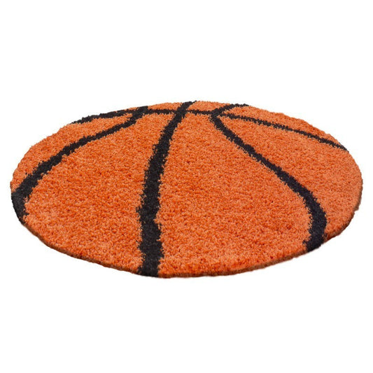 Kinderteppich für Kinderzimmer Basketball form Hochflor Teppich Orange-Schwarz