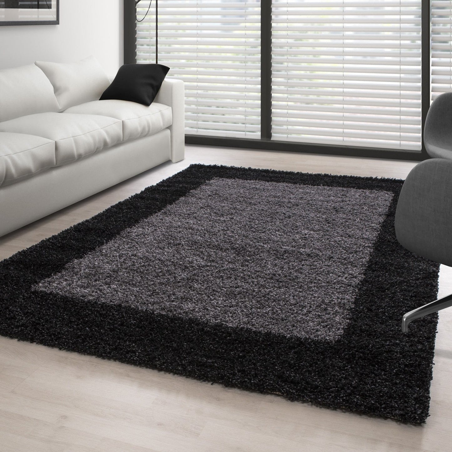 Hochflor Langflor Wohnzimmer Shaggy Teppich 2 Farbig Anthrazit Grau