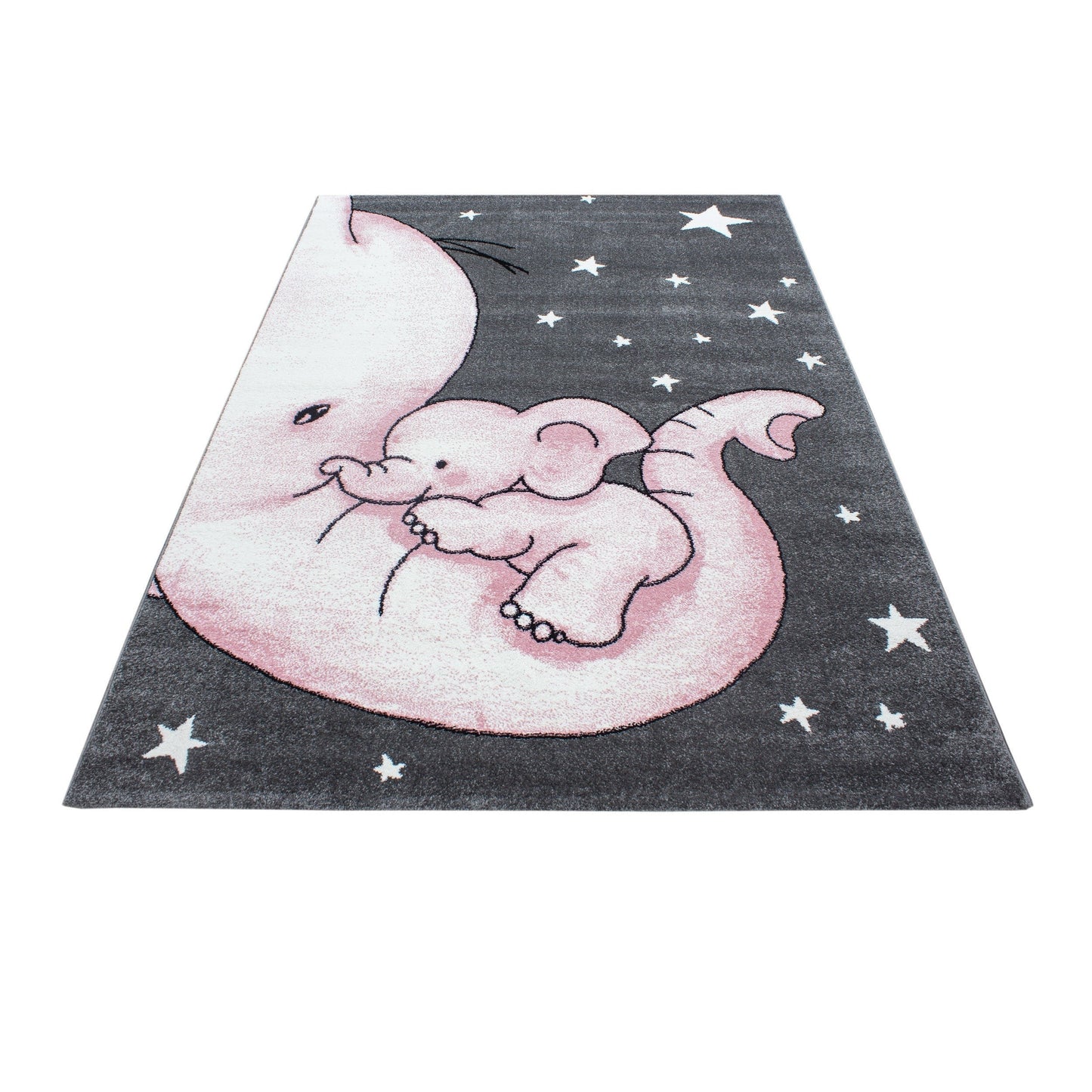 Kinderteppich Kinderzimmer Teppich niedlicher Elefantenbaby Stern Grau-Weiß-Pink