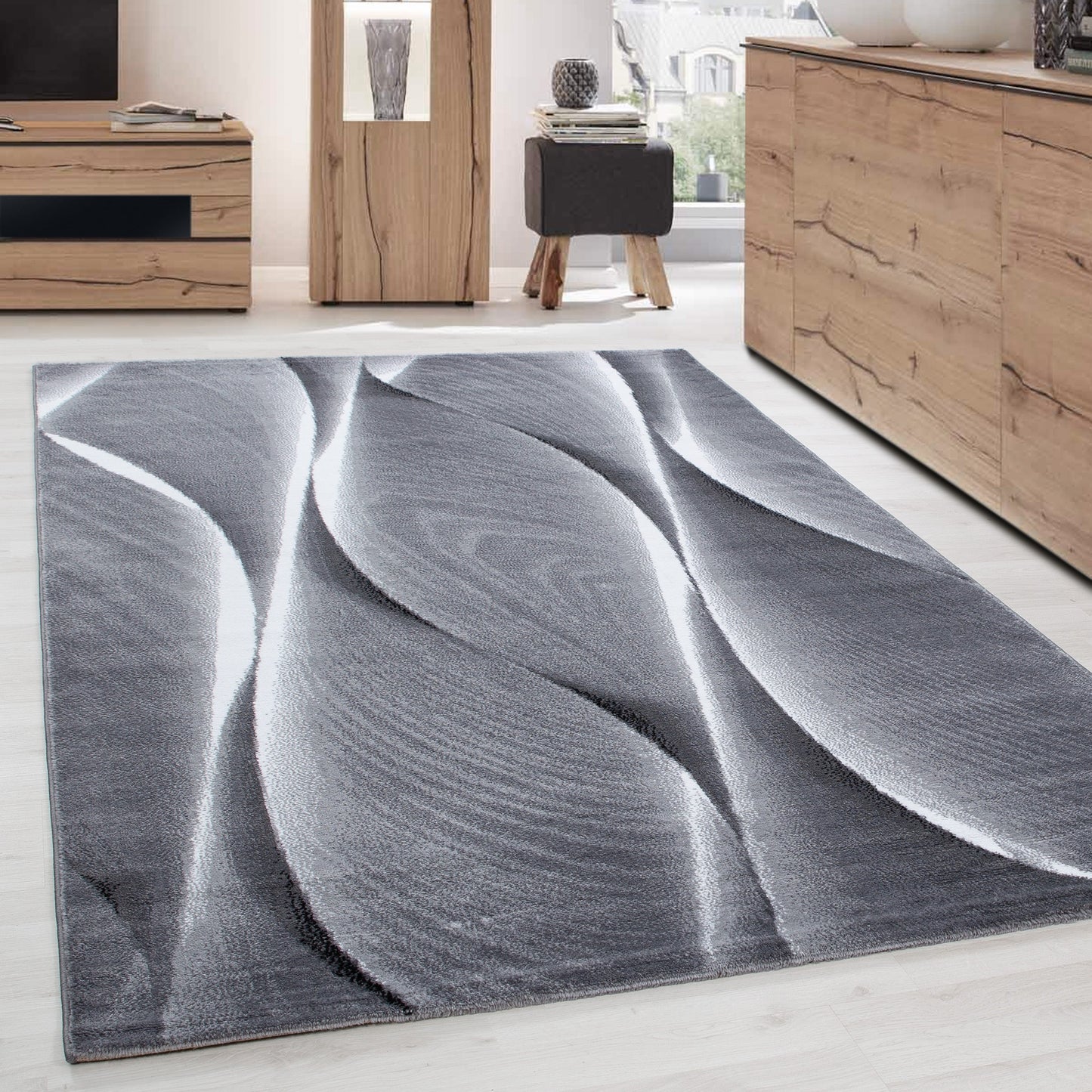 Moderner Designer Wohnzimmer Teppich Parma Schwarz