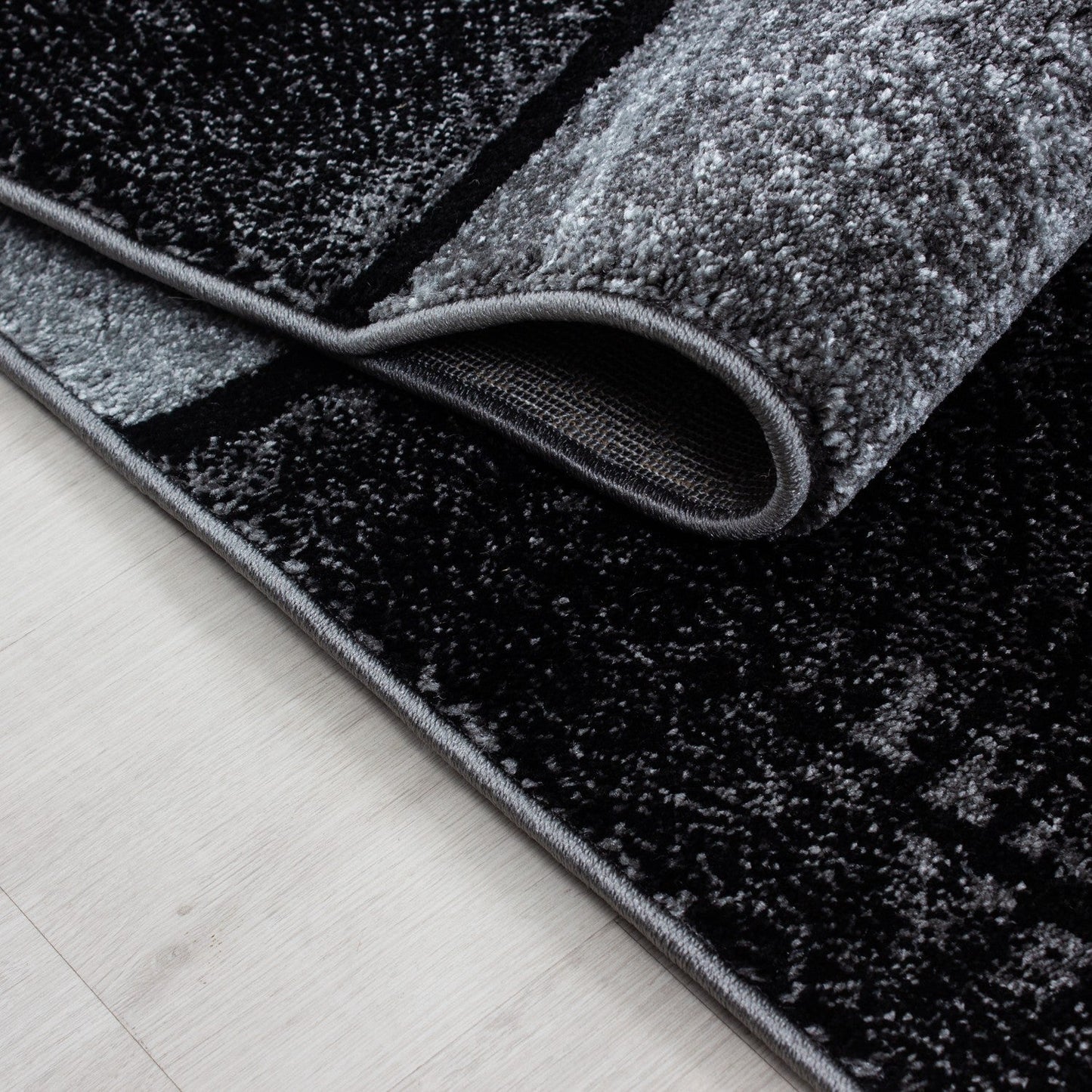 Teppich Modern Designer Wohnzimmer Geometrisch Karo Muster Meliert Schwarz Grau