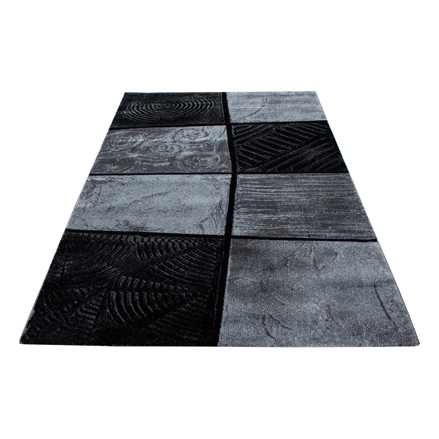 Teppich Modern Designer Wohnzimmer Geometrisch Karo Muster Meliert Schwarz Grau