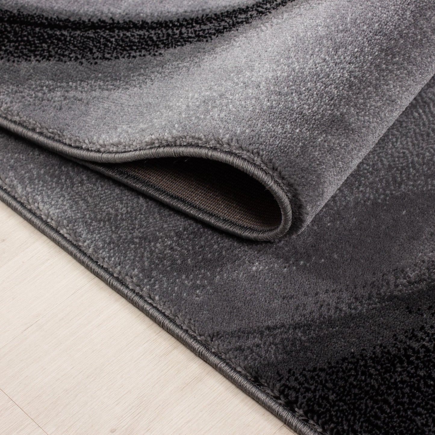 Moderner Designer Wohnzimmer Teppich Wellendesign Miami 6630 Schwarz-Grau
