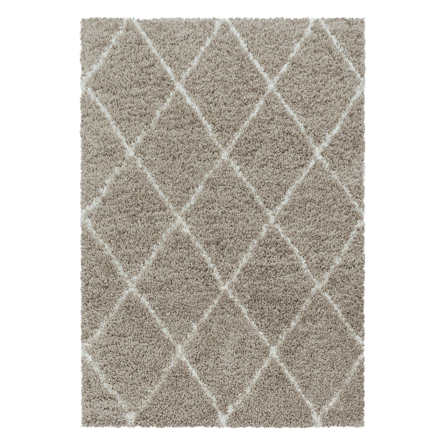 Wohnzimmerteppich Design Hochflor Teppich Muster Raute Flor Weich Farbe Beige