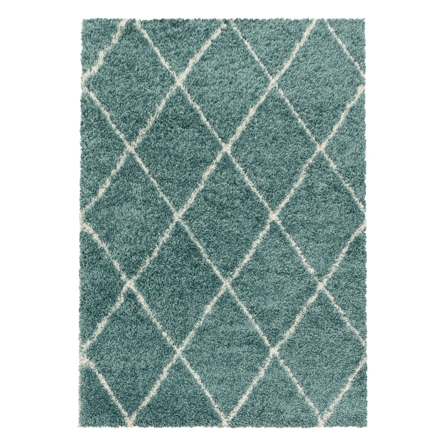 Wohnzimmerteppich Design Hochflor Teppich Muster Raute Flor Weich Farbe Blau
