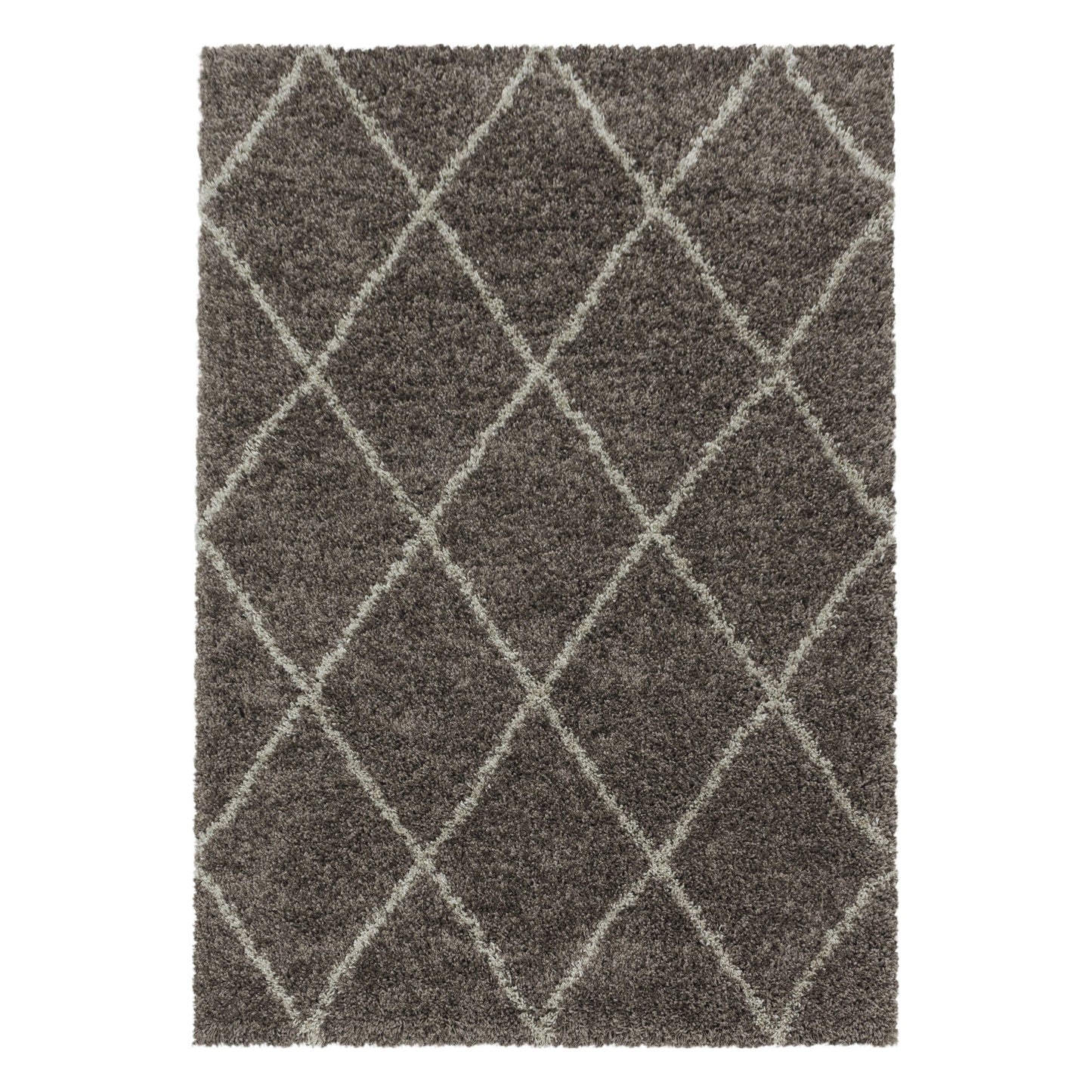 Wohnzimmerteppich Design Hochflor Teppich Muster Raute Flor Weich Farbe Taupe