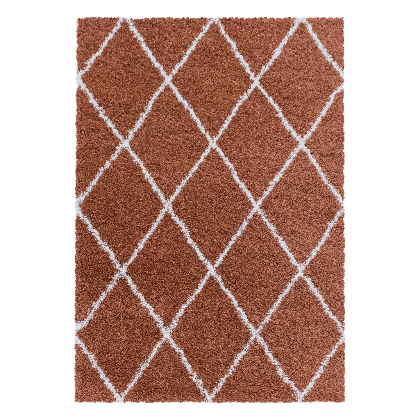 Wohnzimmerteppich Design Hochflor Teppich Muster Raute Flor Weich Farbe Terra