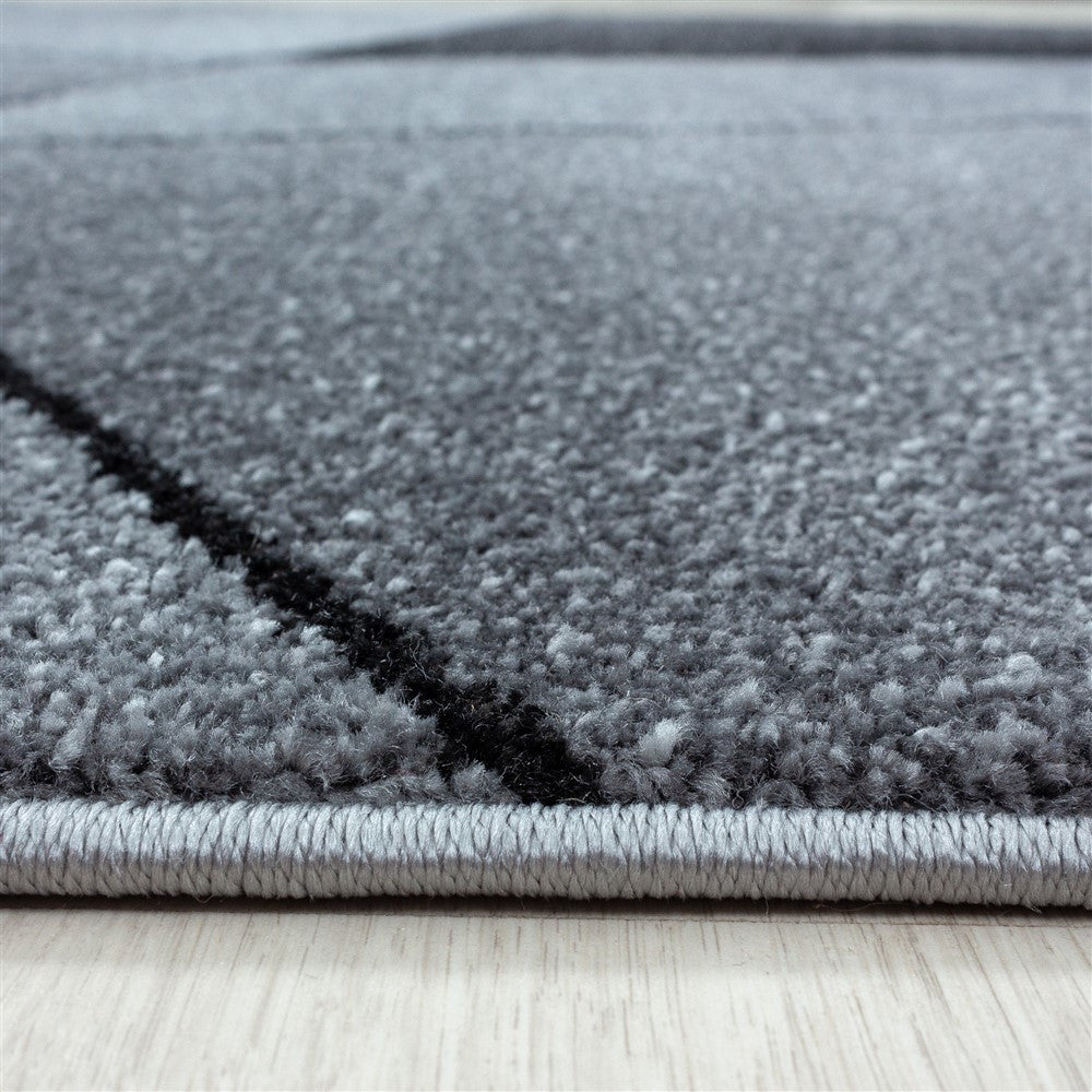 Teppich Modern Designer Kurzflor Geometrisches Design Schwarz Grau