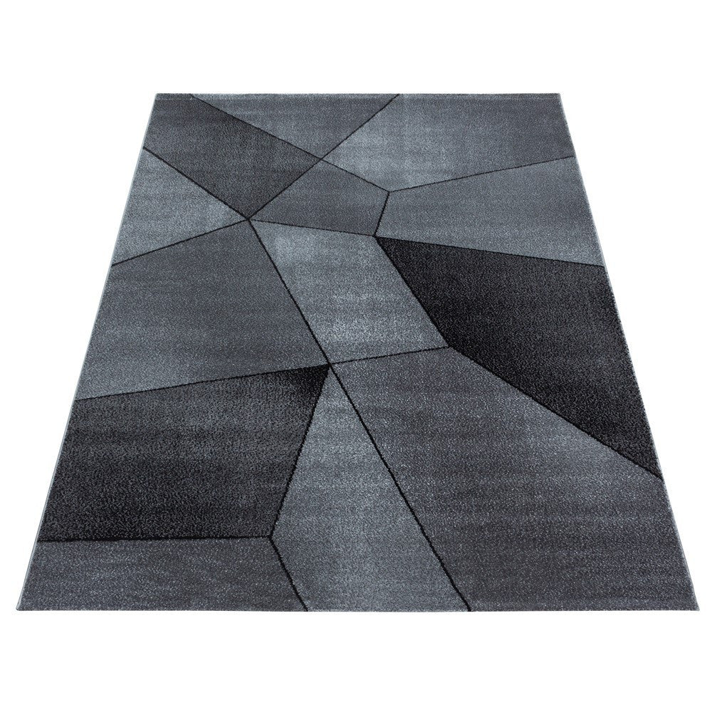 Teppich Modern Designer Kurzflor Geometrisches Design Schwarz Grau