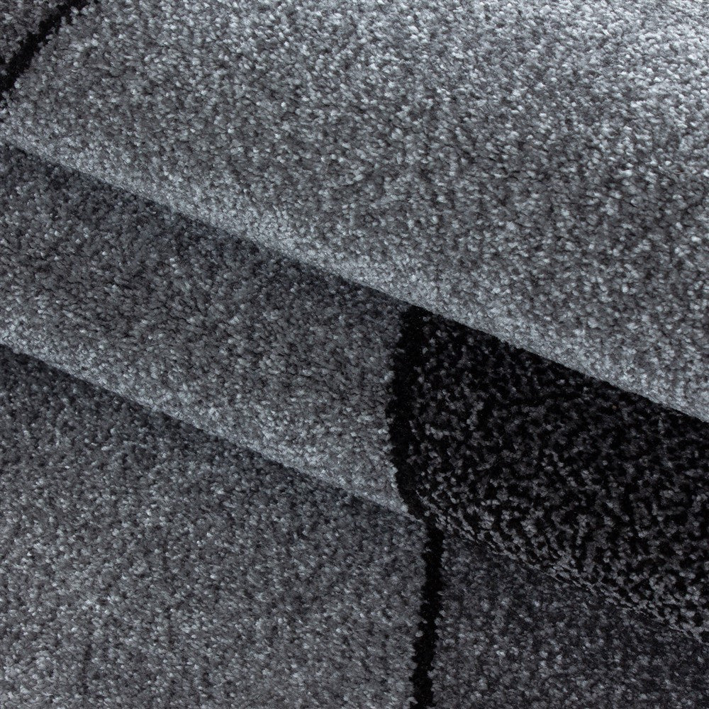 Teppich Modern Designer Kurzflor Geometrisches Design Schwarz Grau