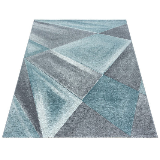 Teppich Modern Designer Geometrische Muster Kurzflor Grau Blau Weiß Meliert