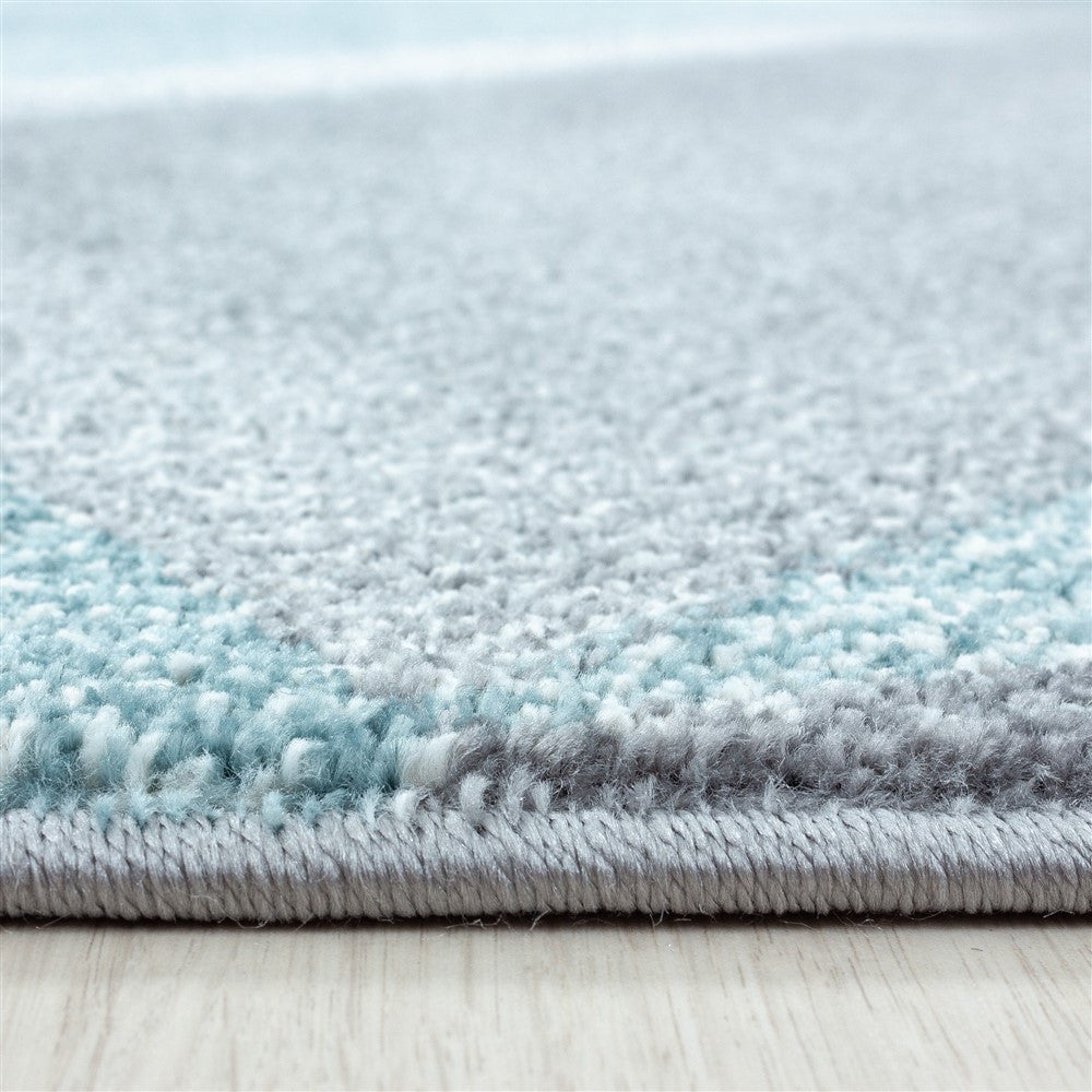 Teppich Modern Designer Geometrische Muster Kurzflor Grau Blau Weiß Meliert