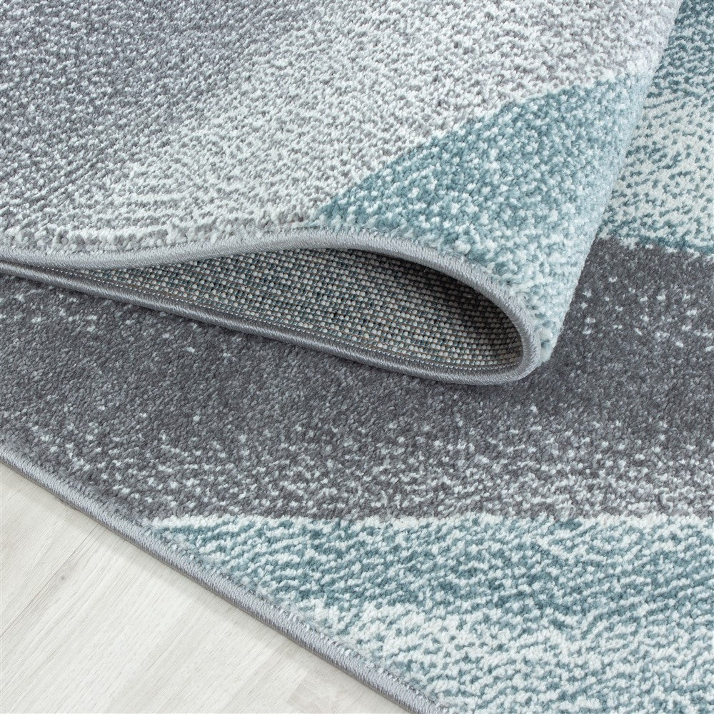 Teppich Modern Designer Geometrische Muster Kurzflor Grau Blau Weiß Meliert