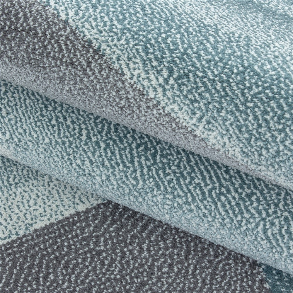 Teppich Modern Designer Geometrische Muster Kurzflor Grau Blau Weiß Meliert