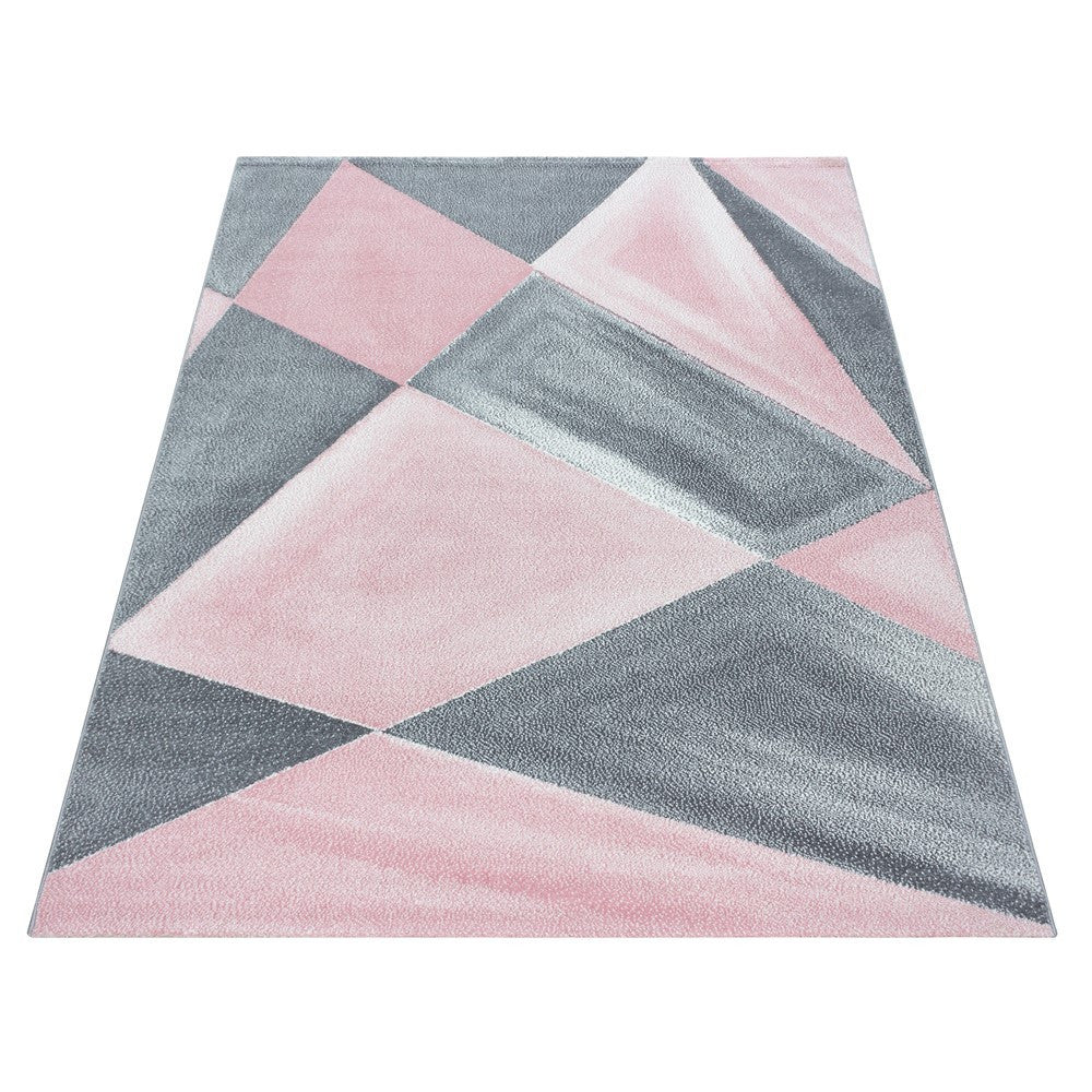 Teppich Modern Designer Geometrische Muster Kurzflor Grau Pink Weiß Meliert