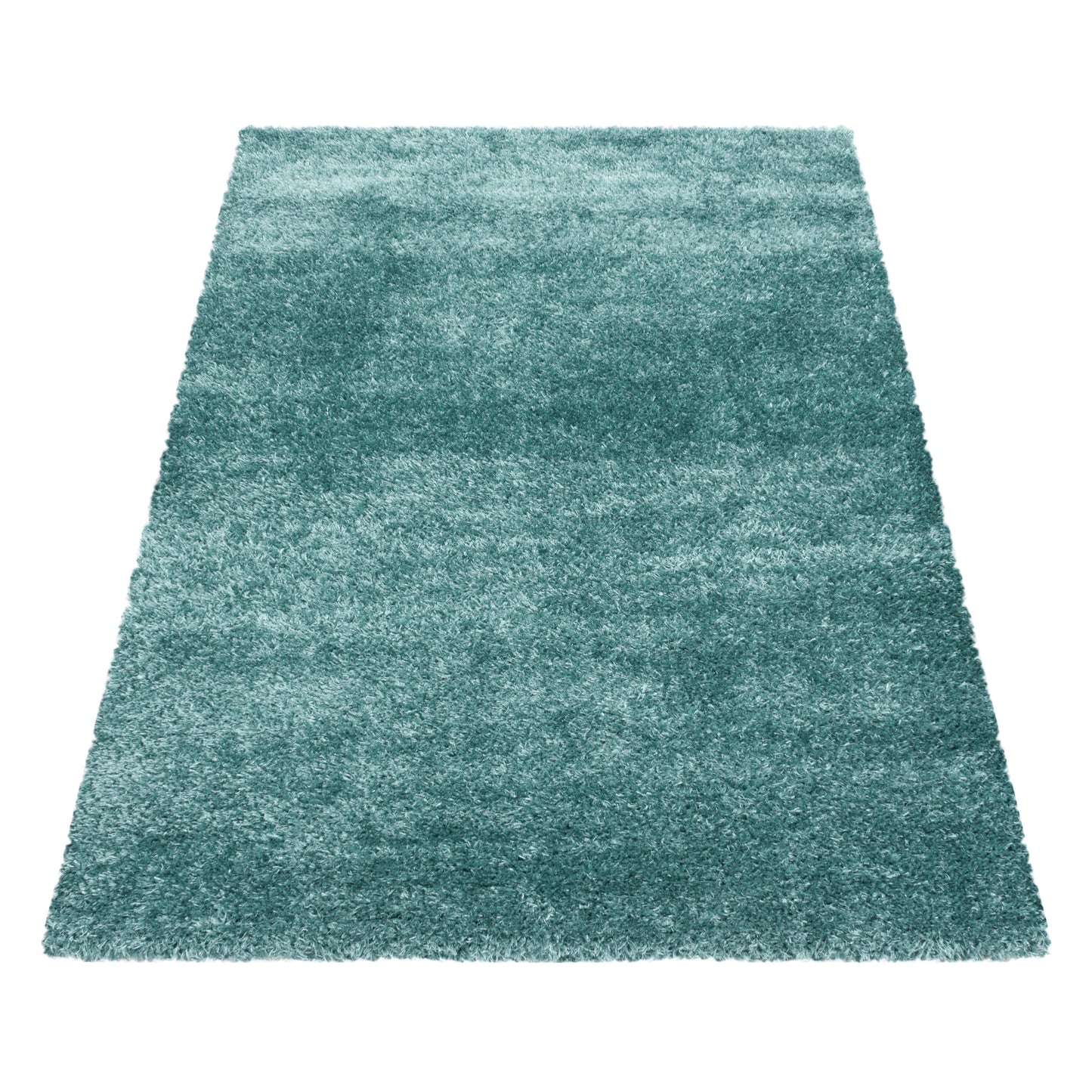 Shaggy Wohnzimmer Hochflor Teppich Glanz Garn Einfarbig Aqua Blau