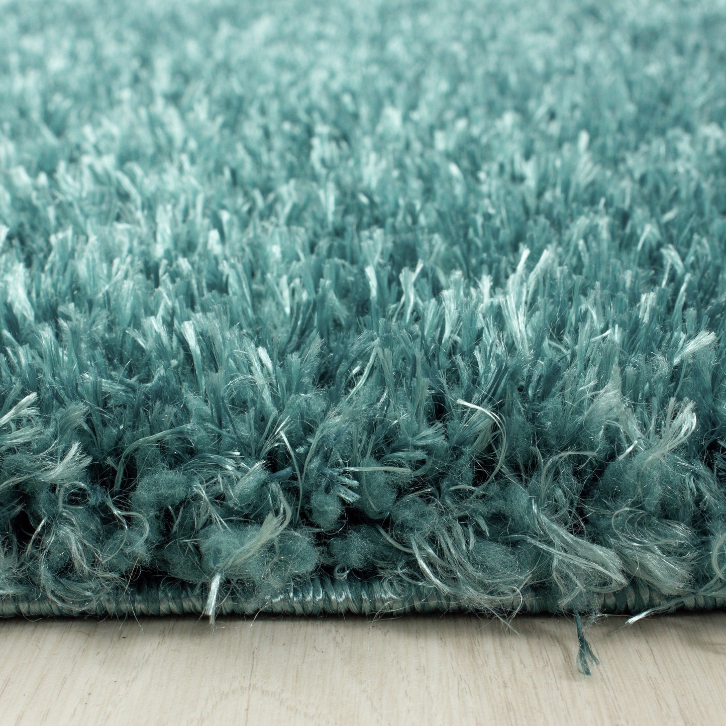 Shaggy Wohnzimmer Hochflor Teppich Glanz Garn Einfarbig Aqua Blau