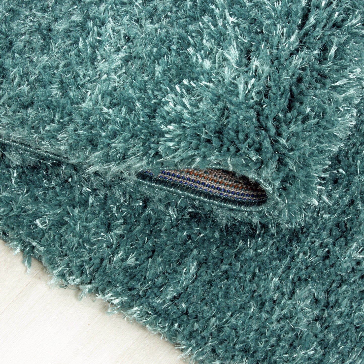 Shaggy Wohnzimmer Hochflor Teppich Glanz Garn Einfarbig Aqua Blau