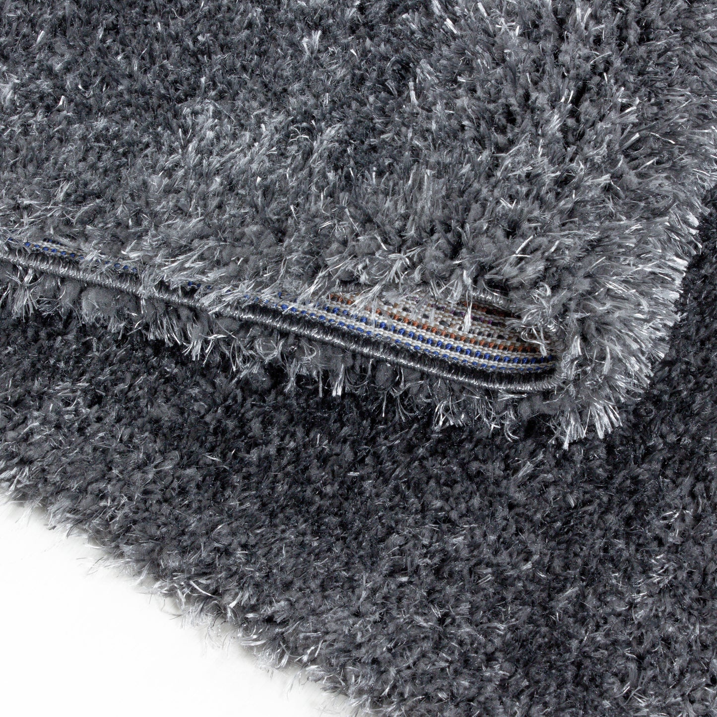 Shaggy Wohnzimmer Hochflor Teppich Glanz Garn Einfarbig Grau