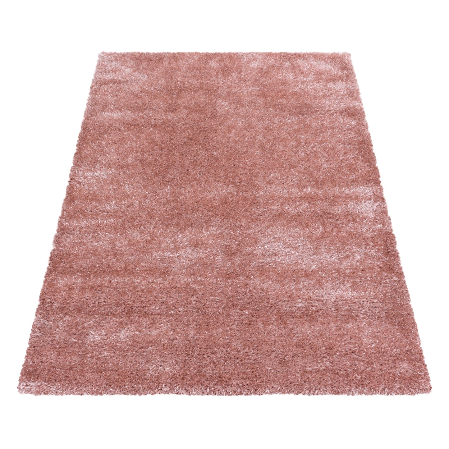 Shaggy Wohnzimmer Hochflor Teppich Glanz Garn Einfarbig Rose