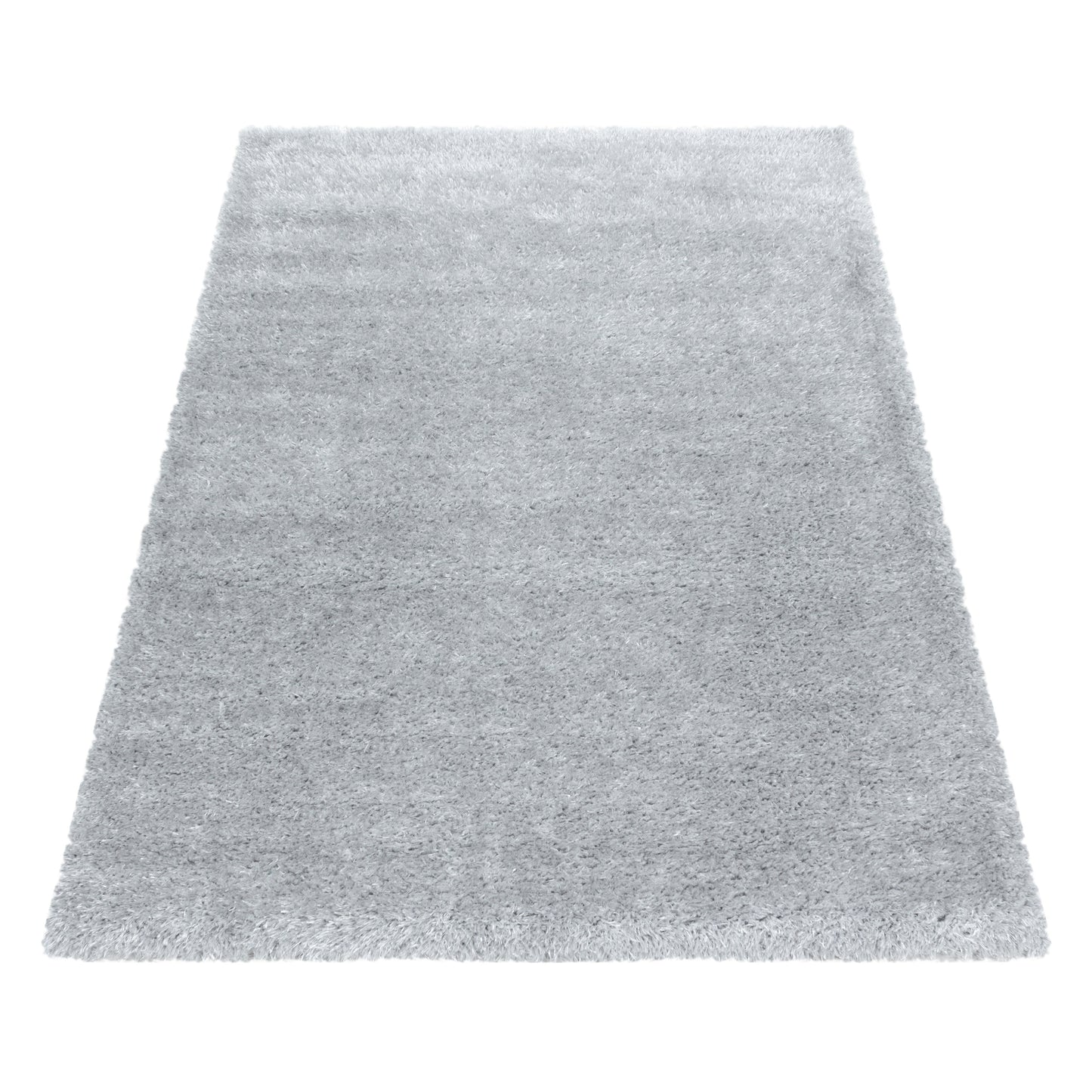 Shaggy Wohnzimmer Hochflor Teppich Glanz Garn Einfarbig Silber