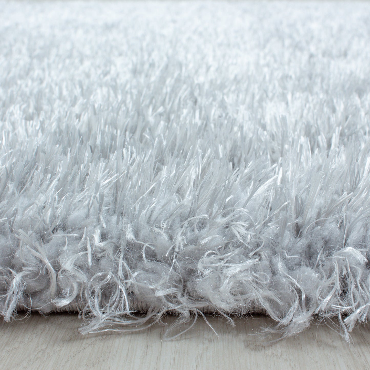 Shaggy Wohnzimmer Hochflor Teppich Glanz Garn Einfarbig Silber