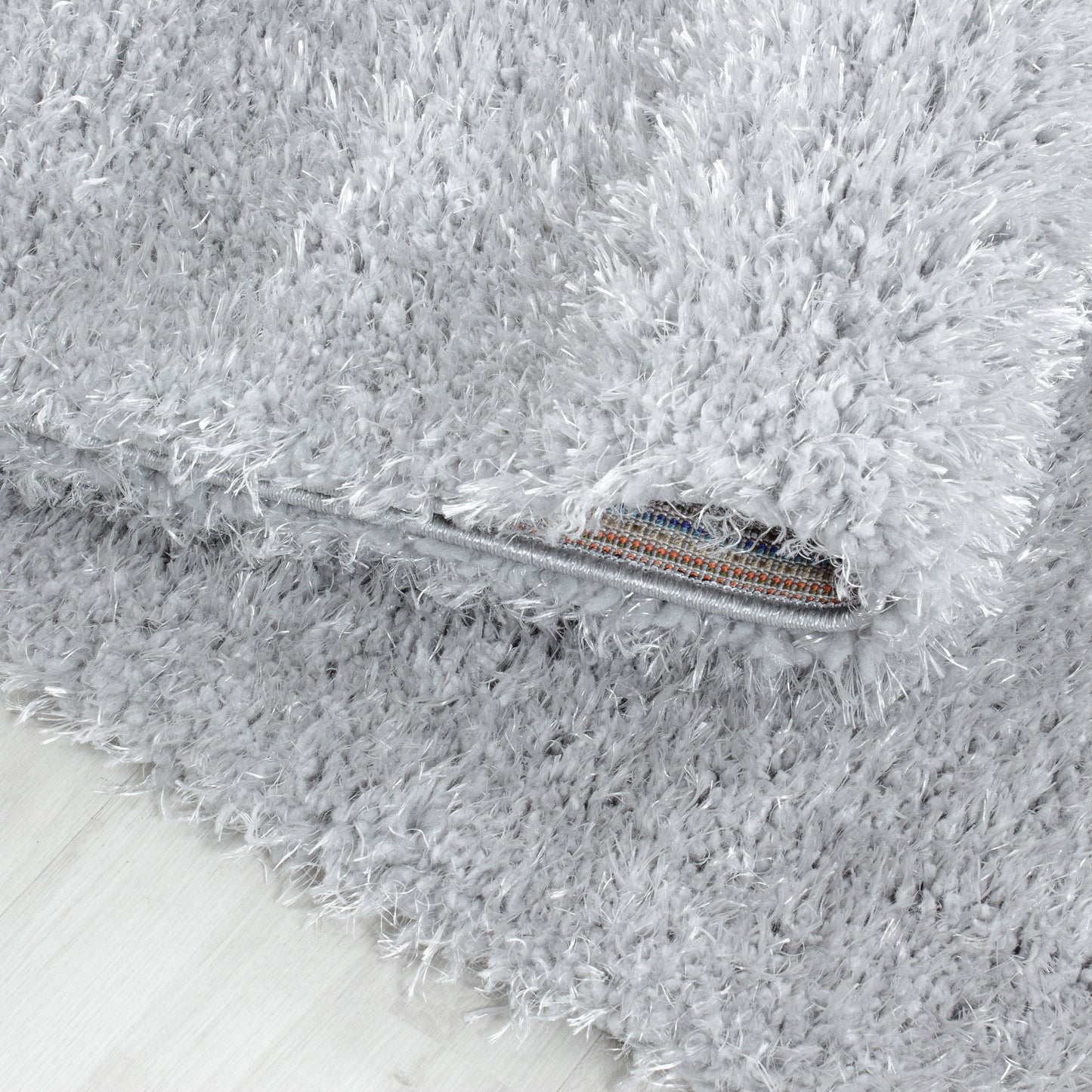 Shaggy Wohnzimmer Hochflor Teppich Glanz Garn Einfarbig Silber