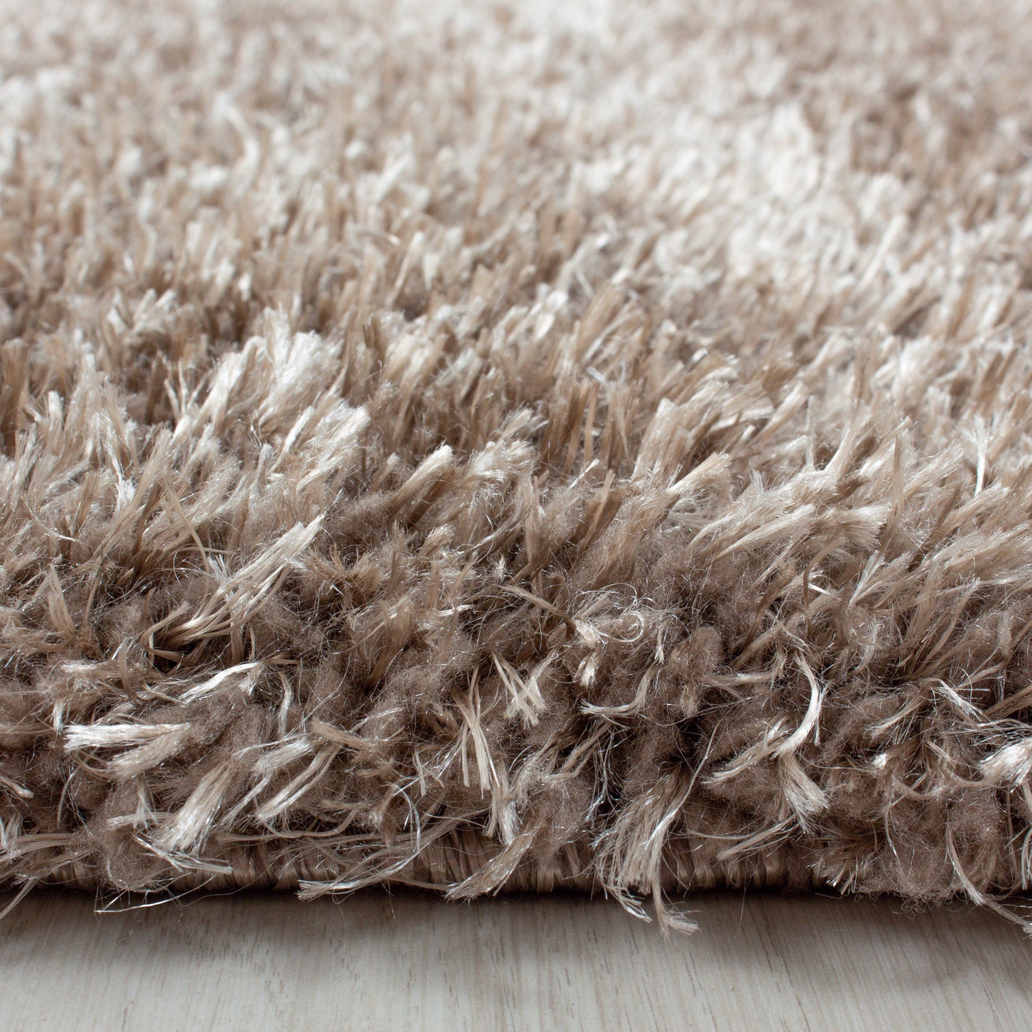 Shaggy Wohnzimmer Hochflor Teppich Glanz Garn Einfarbig Taupe